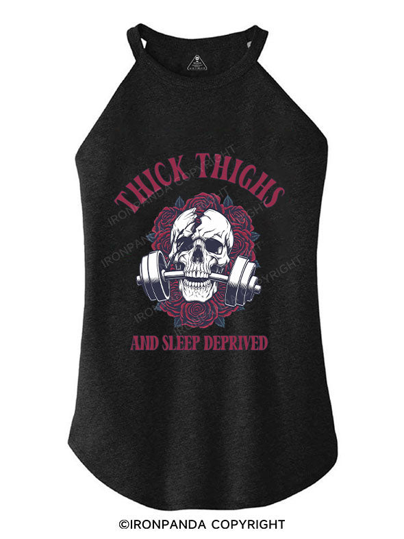 THICK THIGHS AND SLEEP DEPRIVED TRI ROCKER COTTON TANK
