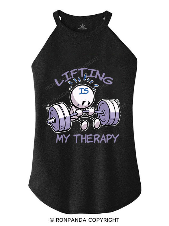 LIFTING IS MY THERAPY TRI ROCKER COTTON TANK