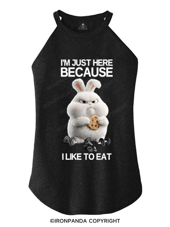 I'M JUST HERE BECAUSE I LIKE TO EAT TRI ROCKER COTTON TANK
