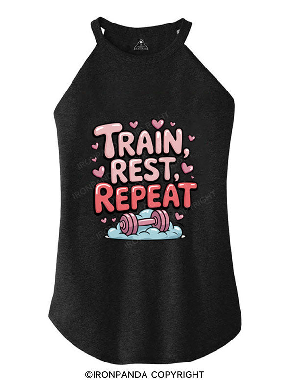 TRAIN, REST, REPEAT TRI ROCKER COTTON TANK