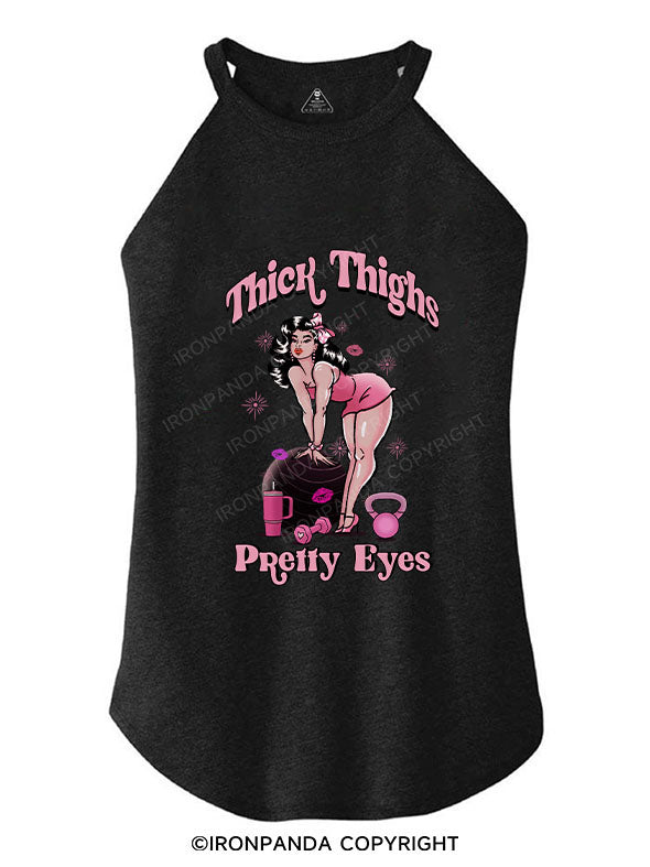 THICK THIGHS PRETTY EYES TRI ROCKER COTTON TANK