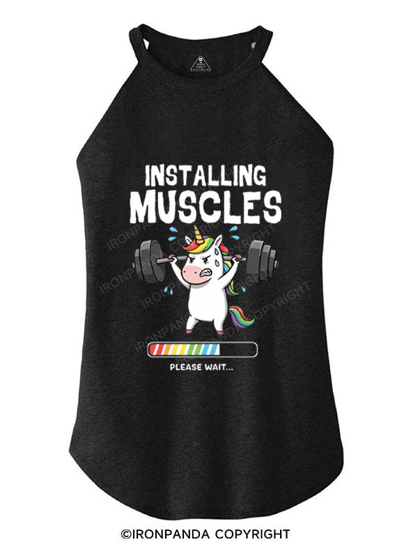 INSTALLING MUSCLES PLEASE WAIT TRI ROCKER COTTON TANK