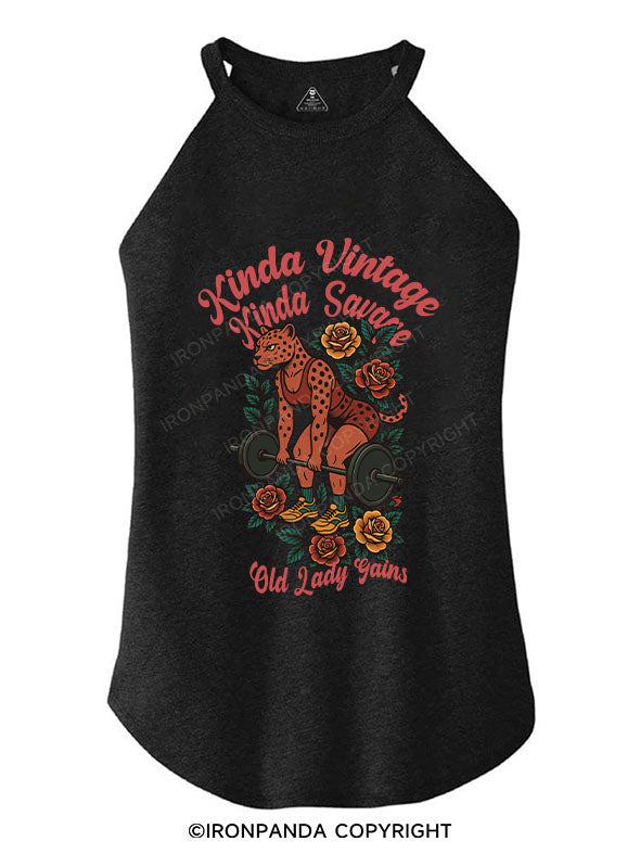 KINDA VINTAGE KINDA SAVAGE OLD LADY GAINS TRI ROCKER COTTON TANK