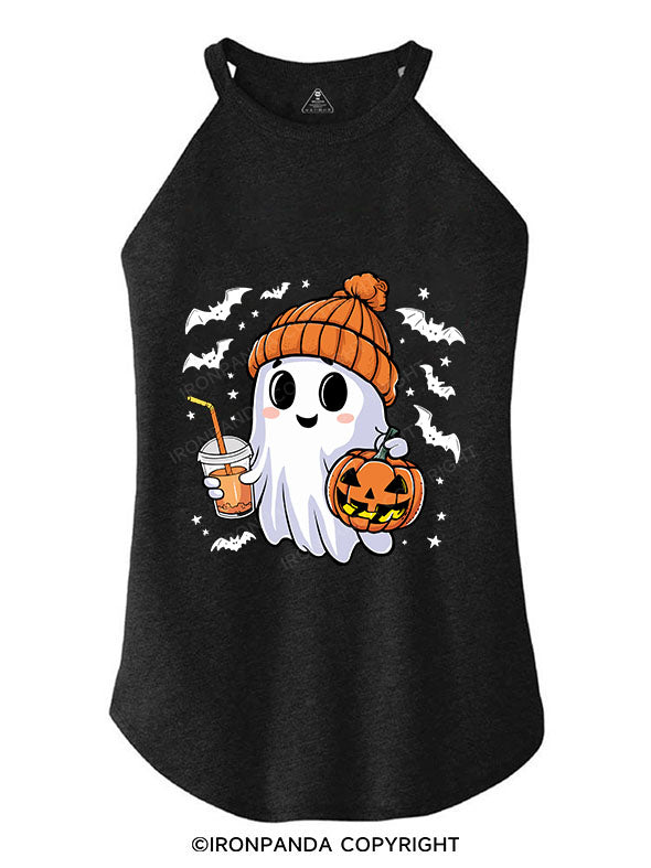 HALLOWEEN ICED COFFEE GHOST TRI ROCKER COTTON TANK