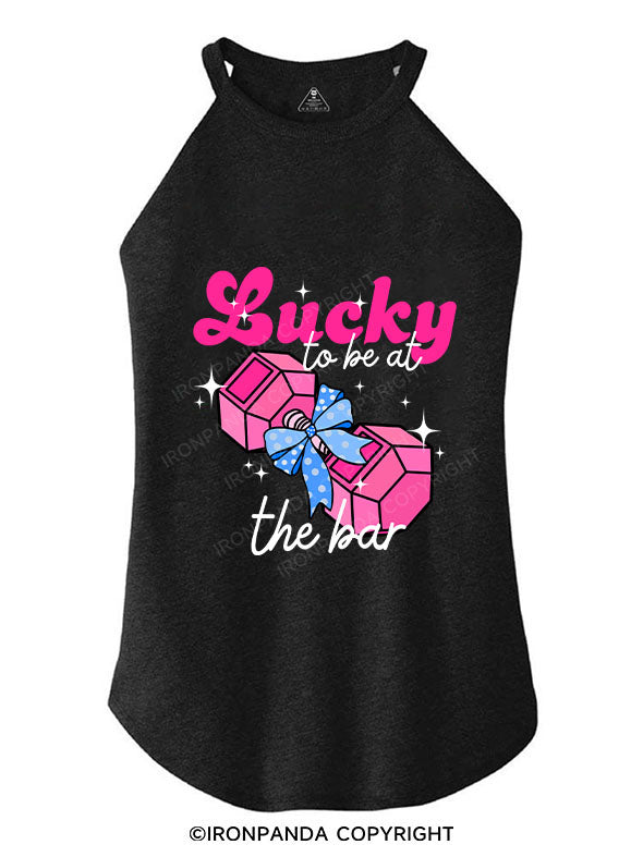 LUCKY TO BE AT THE BAR TRI ROCKER COTTON TANK