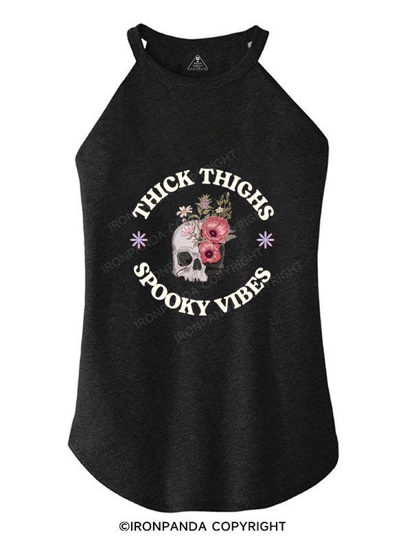 THICK THIGHS SPOOKY VIBES TRI ROCKER COTTON TANK
