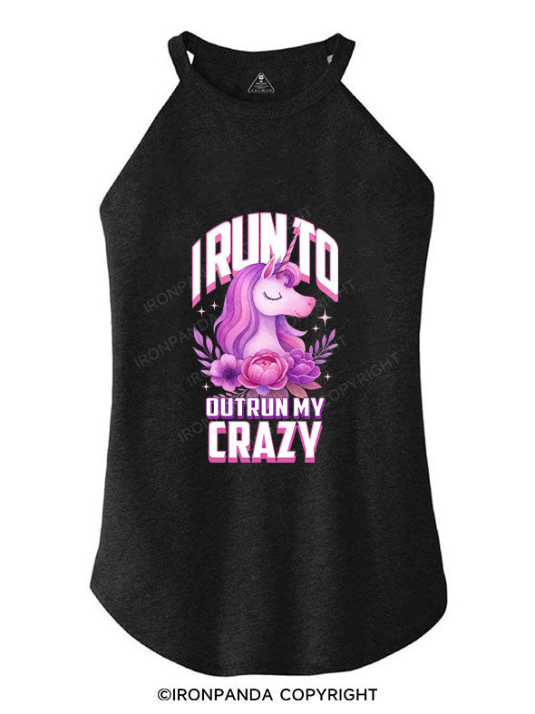 I RUN TO OUTRUN MY CRAZY TRI ROCKER COTTON TANK