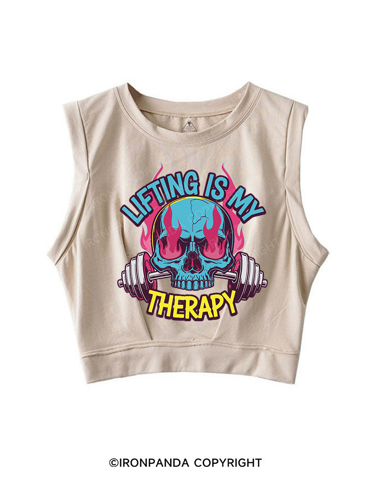 LIFTING IS MY THERAPY SLEEVELESS CROP TOPS