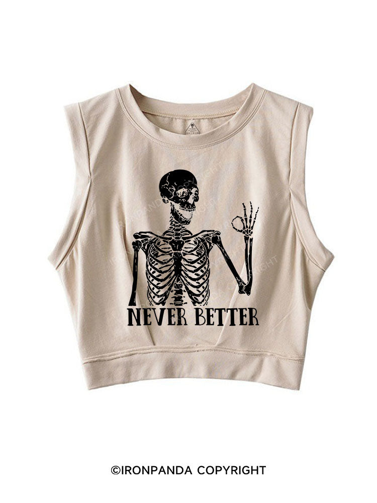 NEVER BETTER SKELETON SLEEVELESS CROP TOPS