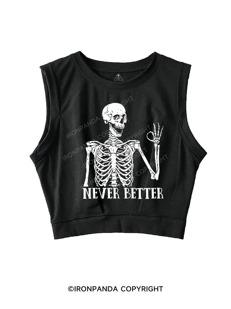 NEVER BETTER SKELETON SLEEVELESS CROP TOPS