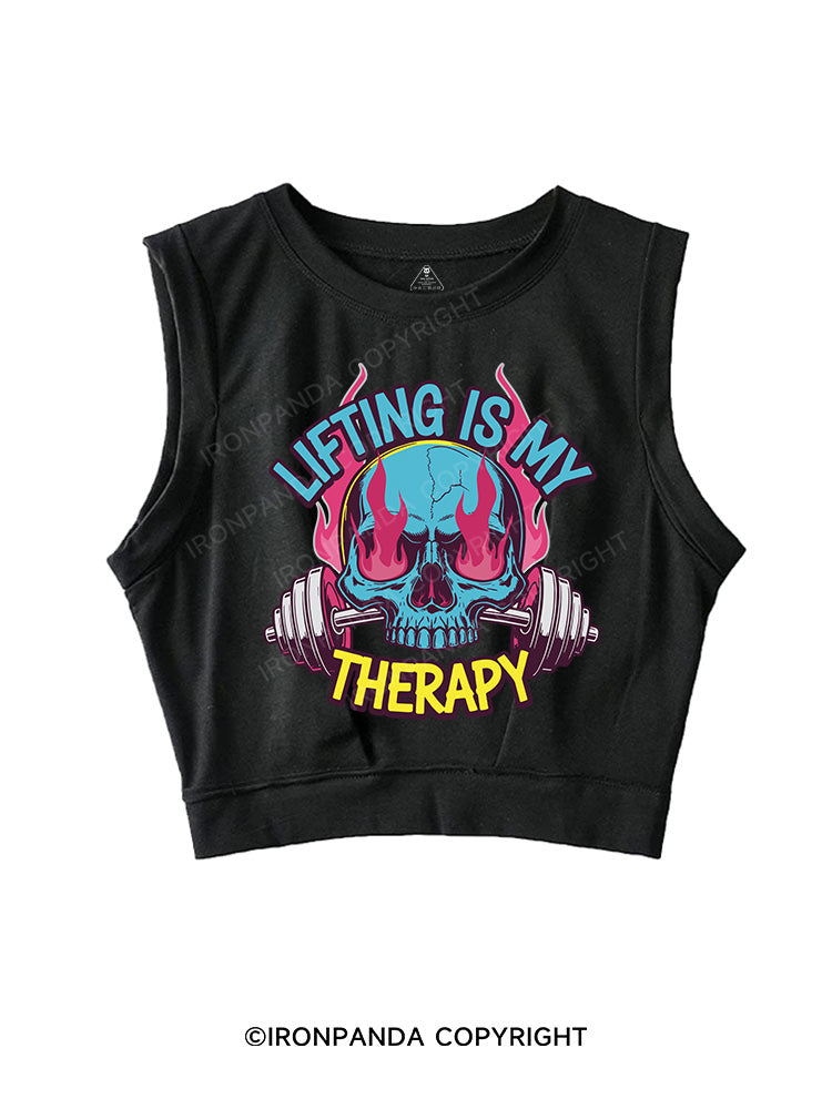 LIFTING IS MY THERAPY SLEEVELESS CROP TOPS