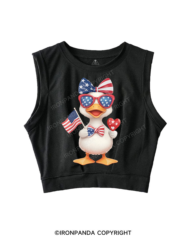 RED, WHITE, AND QUACK! SLEEVELESS CROP TOPS