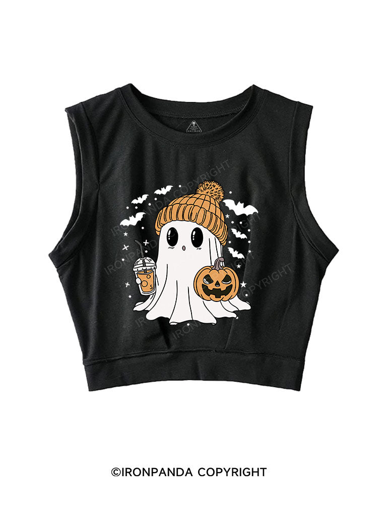 GHOST WITH ICED COFFEE SLEEVELESS CROP TOPS
