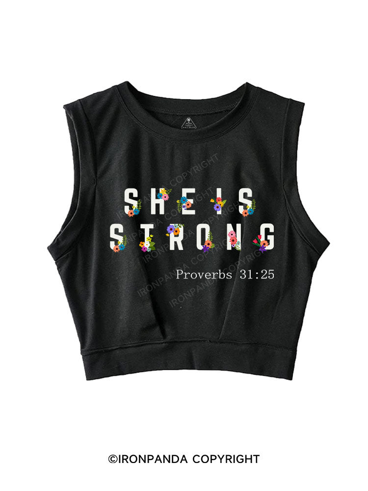 SHE IS STRONG Sleeveless Crop Tops