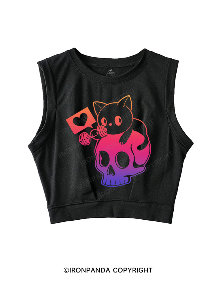 WEIGHTLIFTING CAT SLEEVELESS CROP TOPS