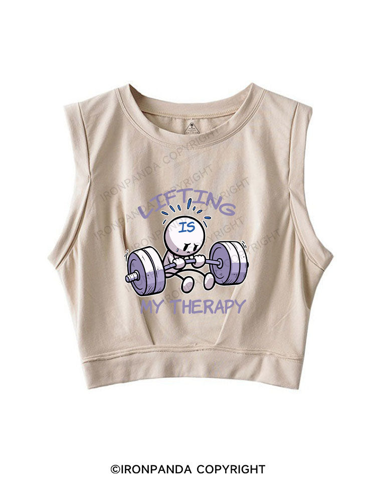 LIFTING IS MY THERAPY SLEEVELESS CROP TOPS