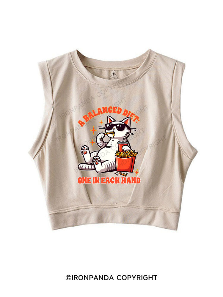 A BALANCED DIET ONE IN EACH HAND SLEEVELESS CROP TOPS