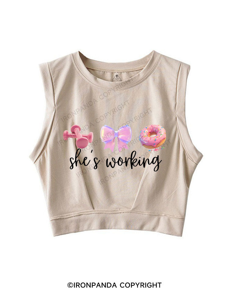 She's working SLEEVELESS CROP TOPS