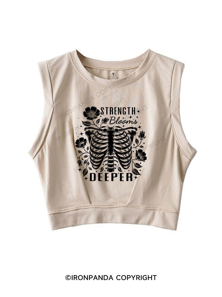 STRENGTH BLOOMS DEEPER SLEEVELESS CROP TOPS