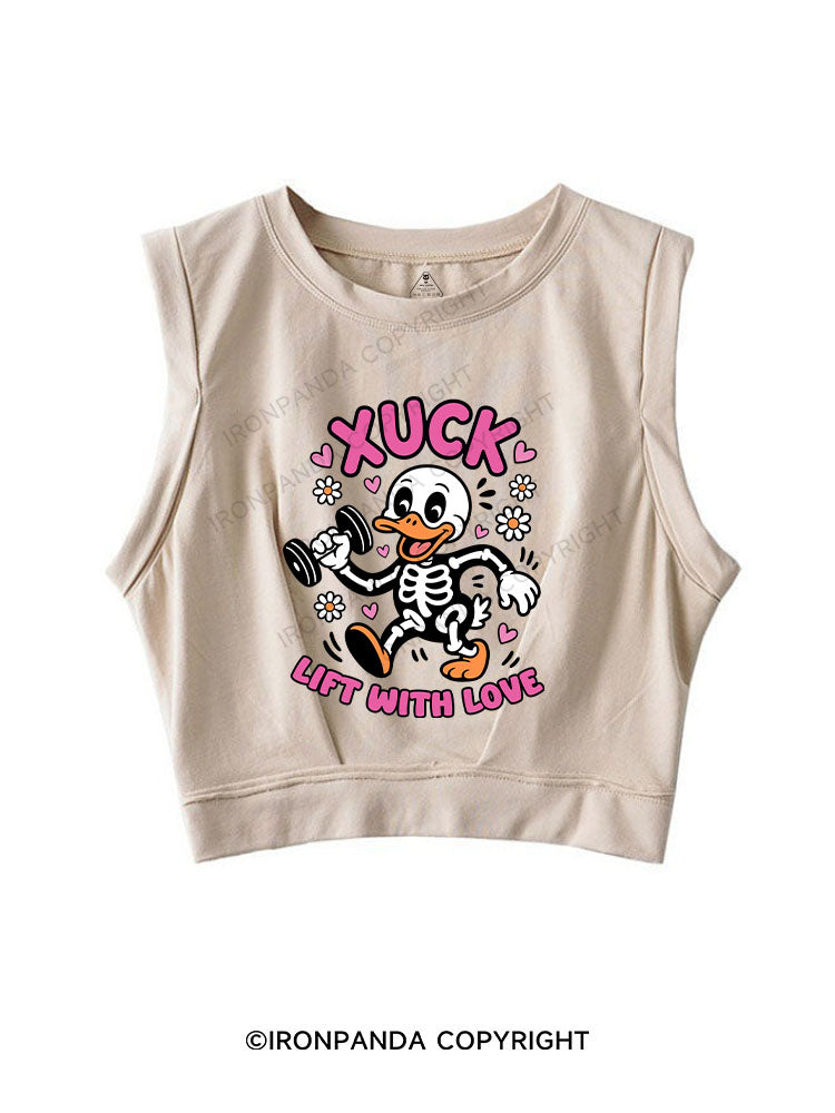 XUCK, LIFT WITH LOVE SLEEVELESS CROP TOPS