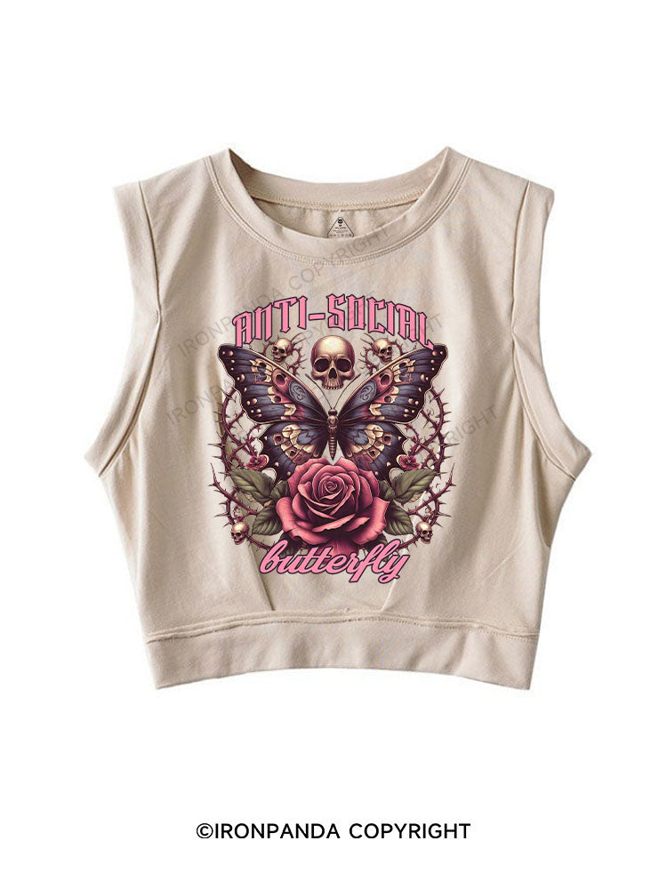 ANTI-SOCIAL BUTTERFLY SLEEVELESS CROP TOPS
