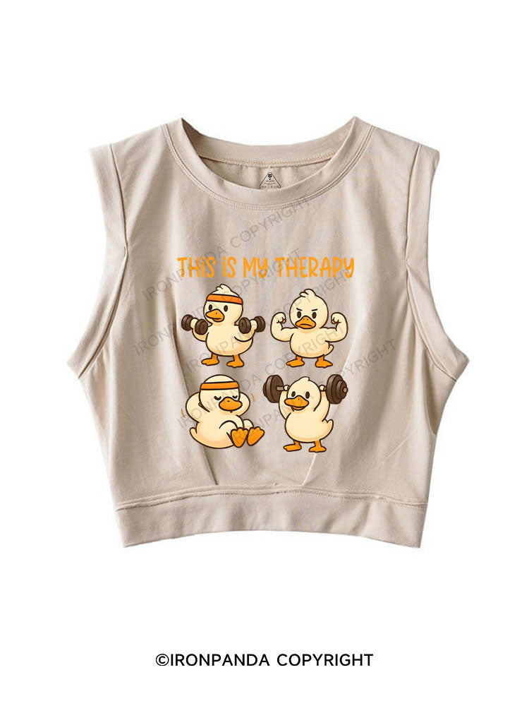 THIS IS MY THERAPY SLEEVELESS CROP TOPS