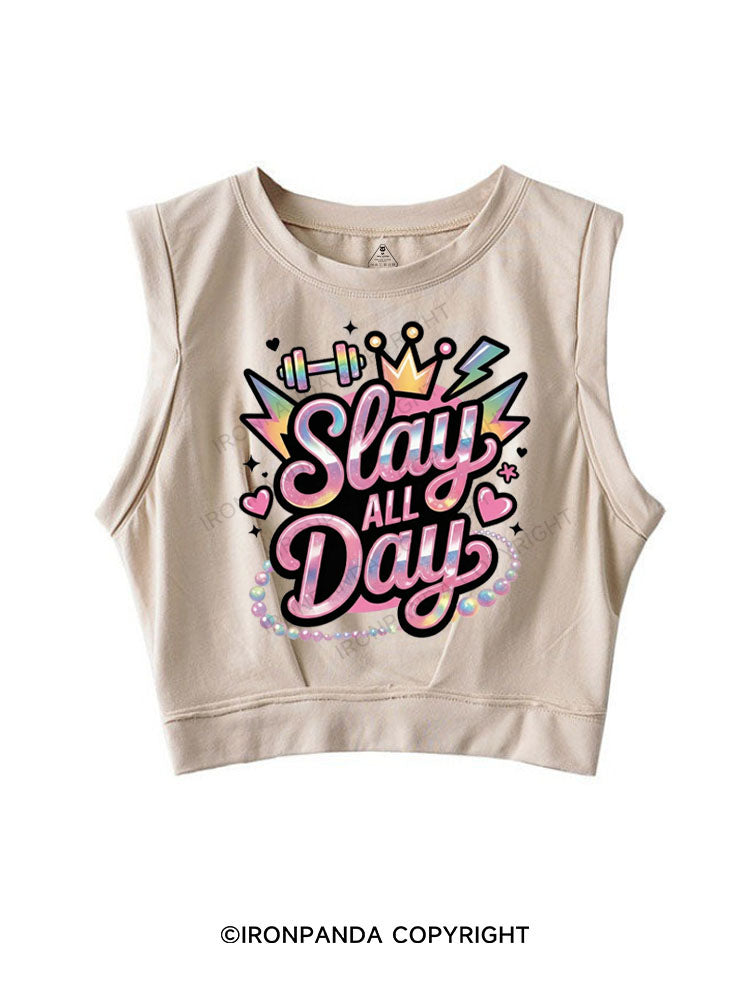 SLAY ALL DAY SLEEVELESS CROP TOPS
