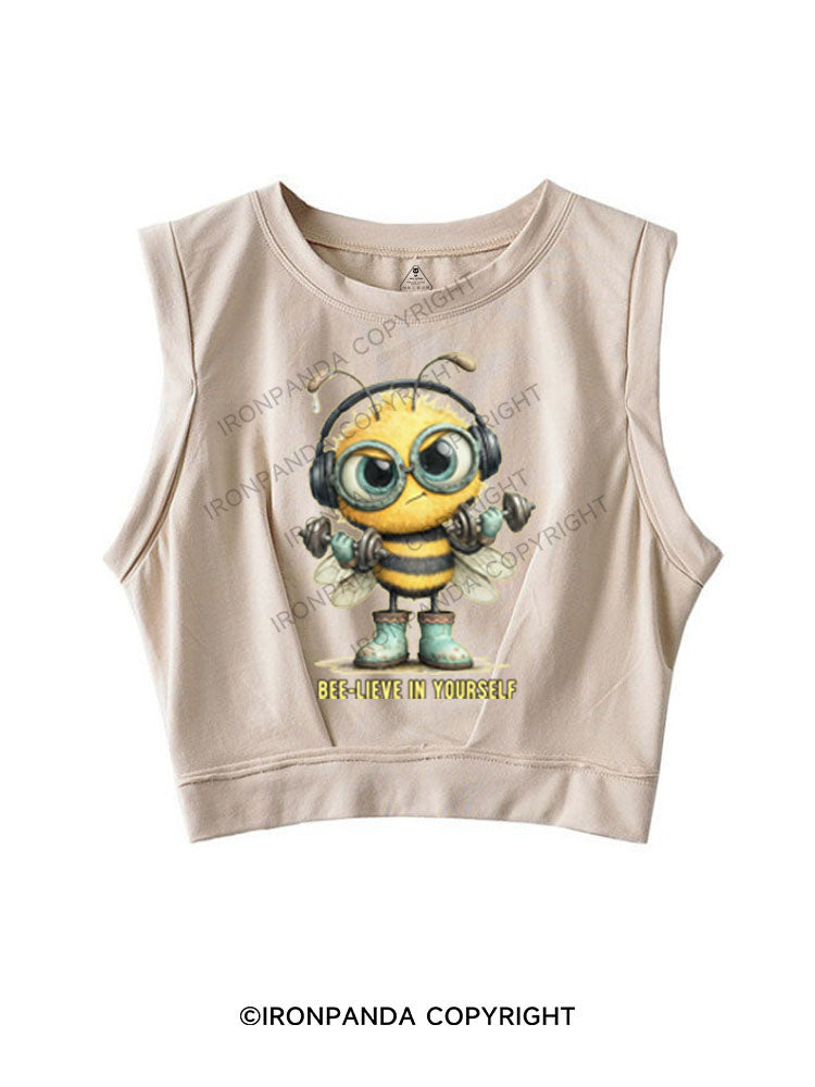 BEE-LIEVE IN YOURSELF SLEEVELESS CROP TOPS