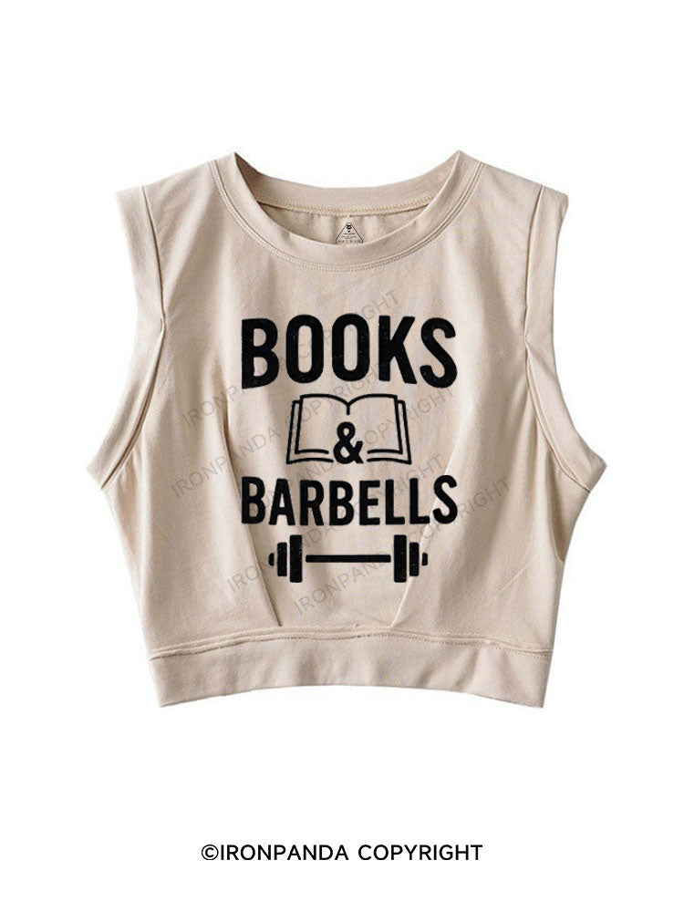 BOOKS & BARBELLS SLEEVELESS CROP TOPS