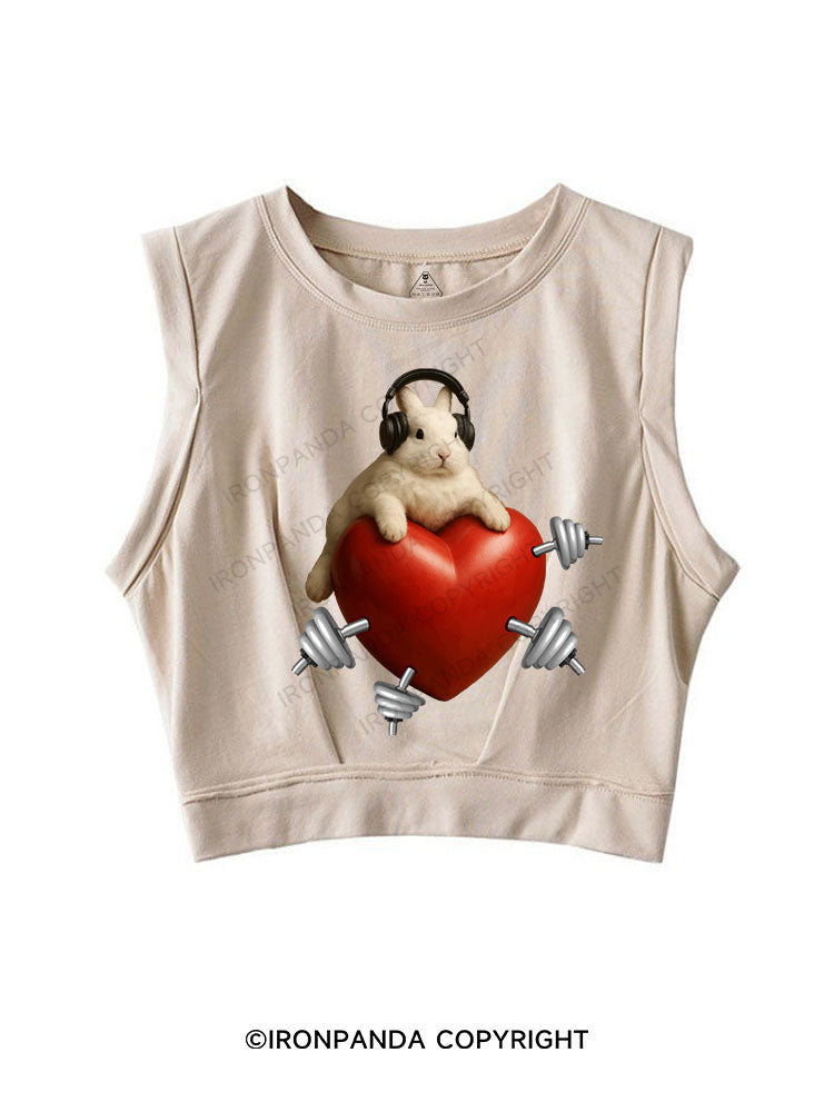 BUNNY GAINS, HEART GAINS SLEEVELESS CROP TOPS