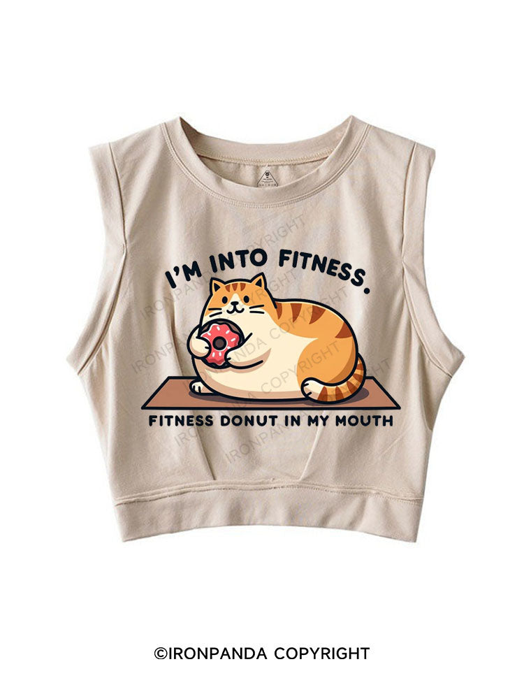 I'M INTO FITNESS, FITNESS DONUT IN MY MOUTH SLEEVELESS CROP TOPS