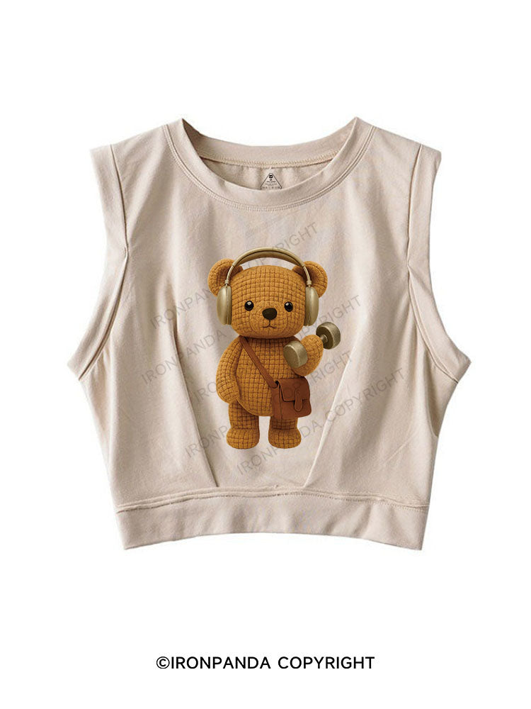 LIFT WITH BEAR BEATS SLEEVELESS CROP TOPS
