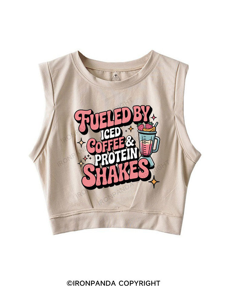 FUELED BY ICED COFFEE & PROTEIN SHAKES SLEEVELESS CROP TOPS