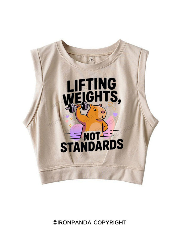 LIFTING WEIGHTS, NOT STANDARDS SLEEVELESS CROP TOPS