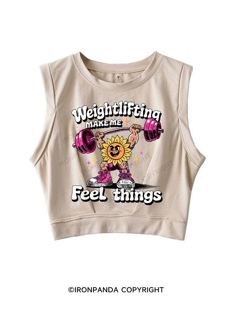 WEIGHTLIFTING MAKE ME FEEL THINGS SLEEVELESS CROP TOPS
