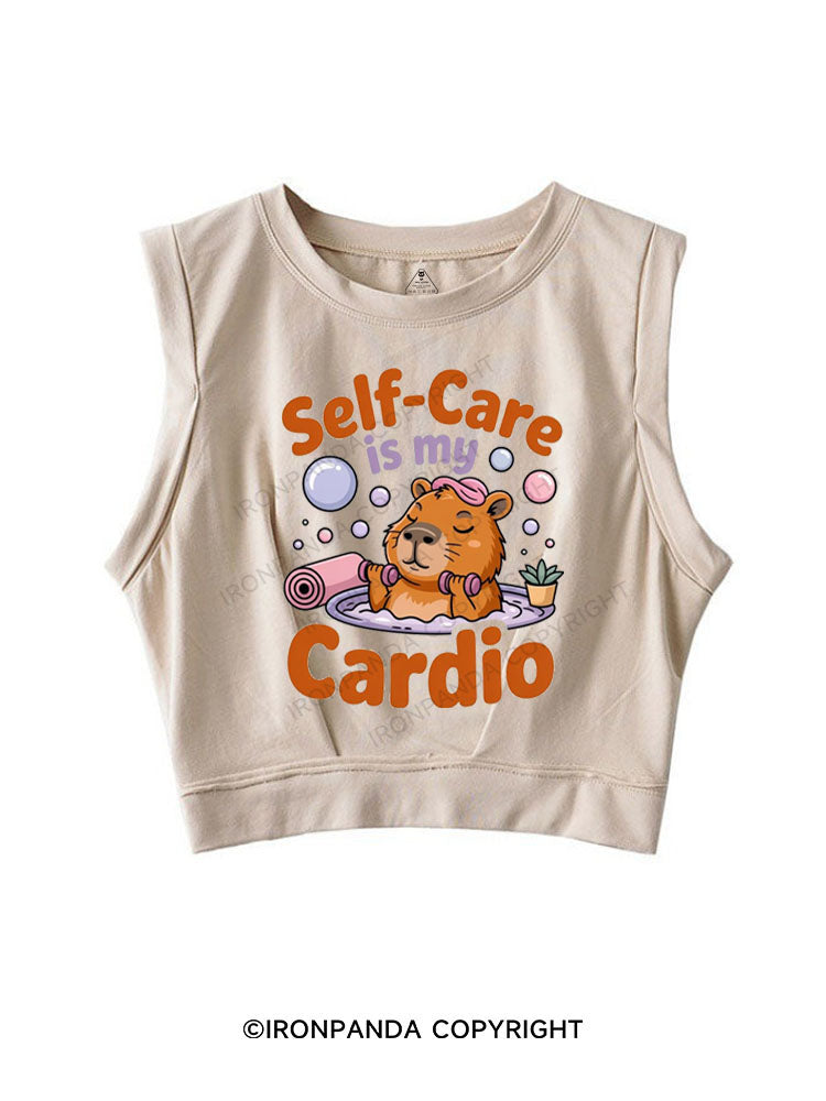 SELF-CARE IS MY CARDIO SLEEVELESS CROP TOPS