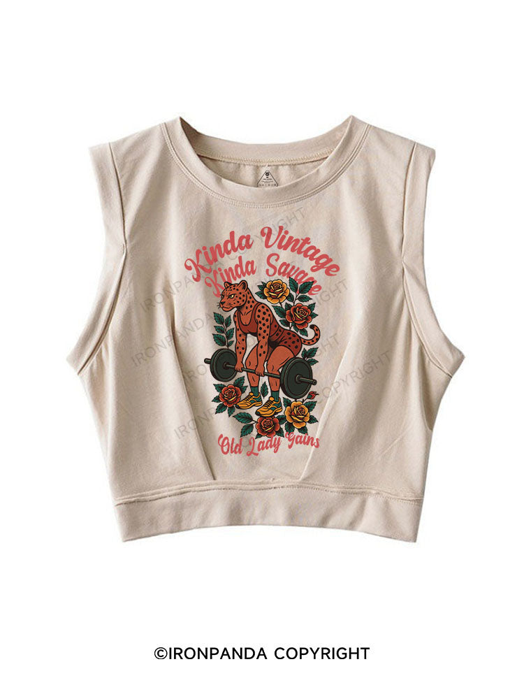 KINDA VINTAGE KINDA SAVAGE OLD LADY GAINS SLEEVELESS CROP TOPS