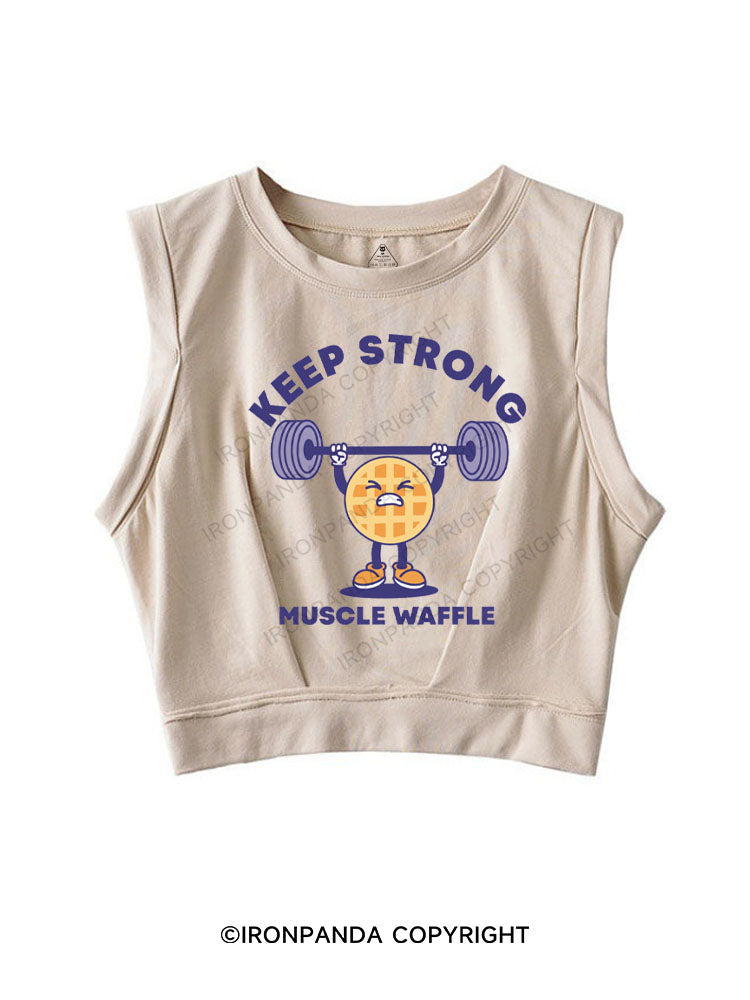 KEEP STRONG MUSCLE WAFFLE SLEEVELESS CROP TOPS