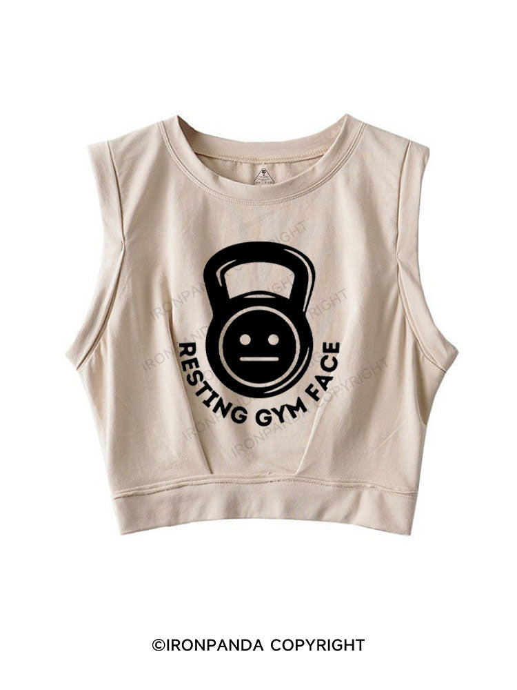 RESTING GYM FACE SLEEVELESS CROP TOPS