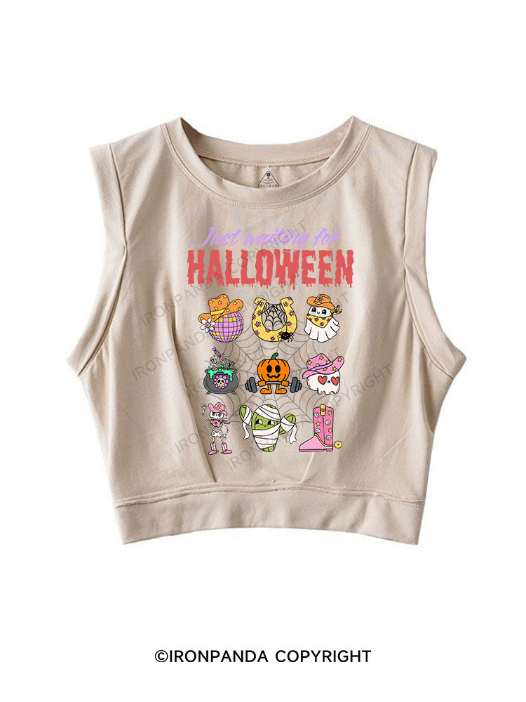 JUST WAITING FOR HALLOWEEN SLEEVELESS CROP TOPS