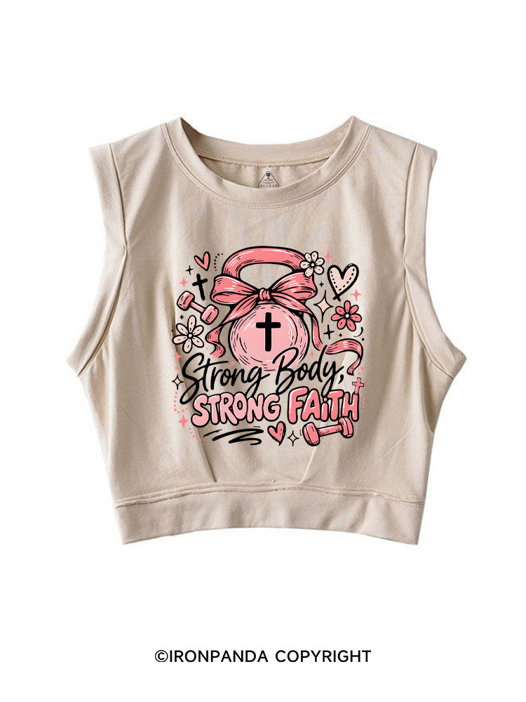 STRONG BODY, STRONG FAITH JESUS SLEEVELESS CROP TOPS