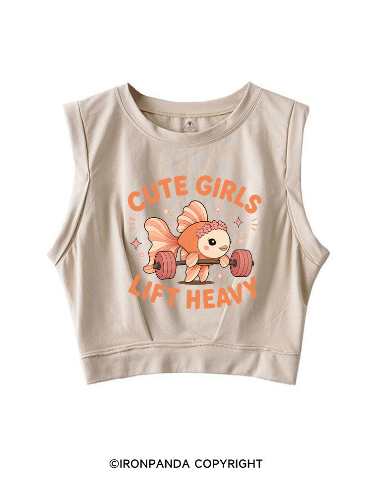 CUTE GIRLS LIFT HEAVY FISH SLEEVELESS CROP TOPS