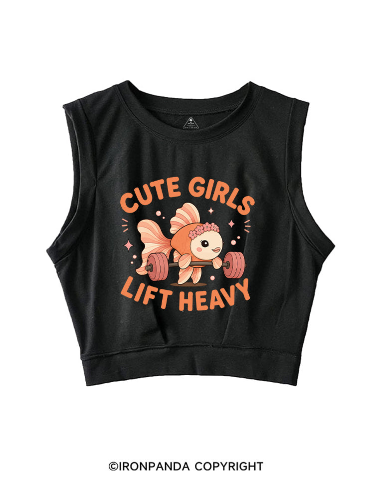 CUTE GIRLS LIFT HEAVY FISH SLEEVELESS CROP TOPS