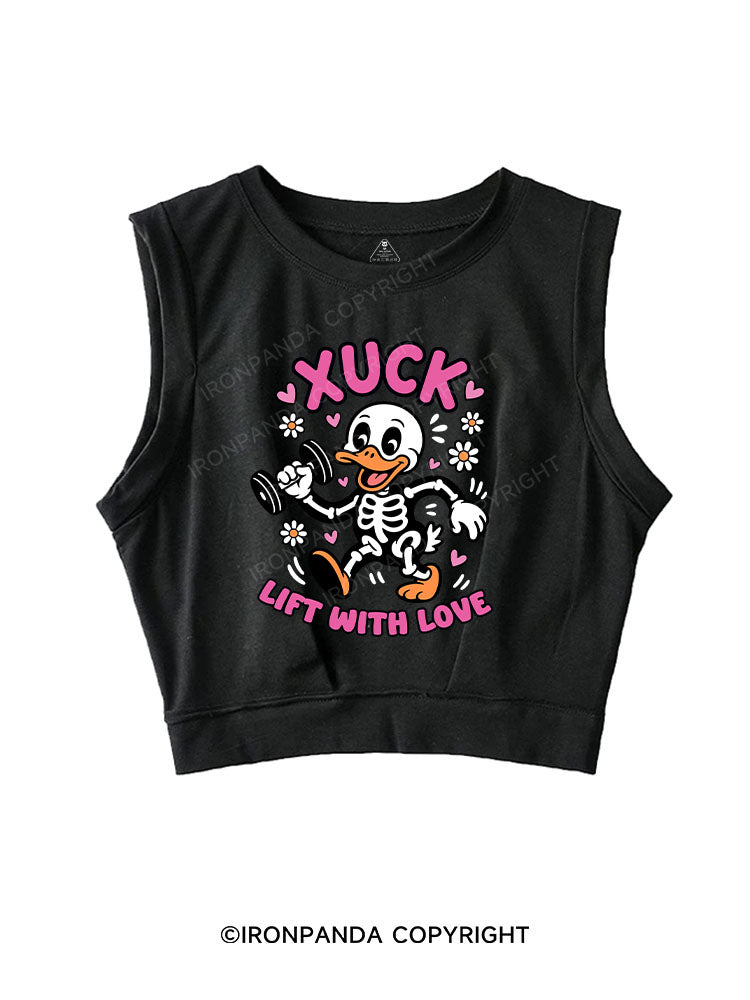 XUCK, LIFT WITH LOVE SLEEVELESS CROP TOPS