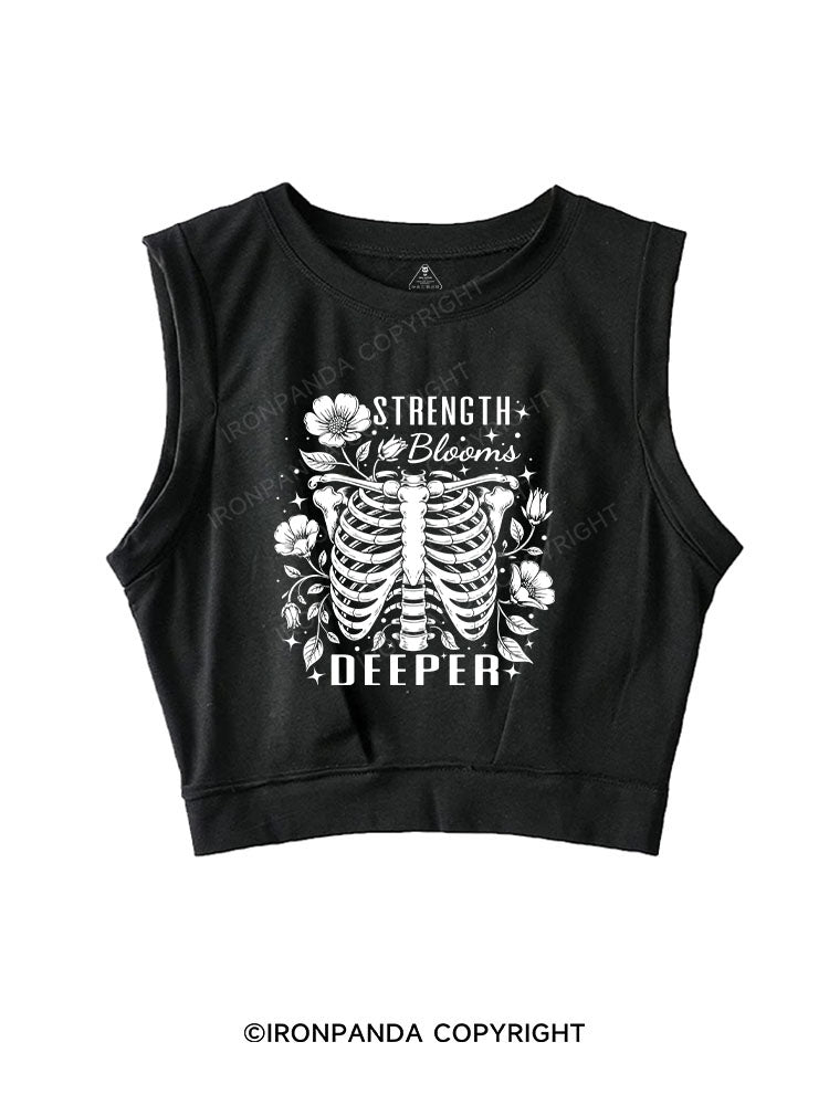 STRENGTH BLOOMS DEEPER SLEEVELESS CROP TOPS