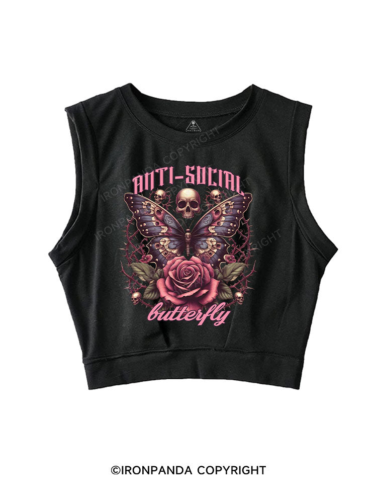 ANTI-SOCIAL BUTTERFLY SLEEVELESS CROP TOPS