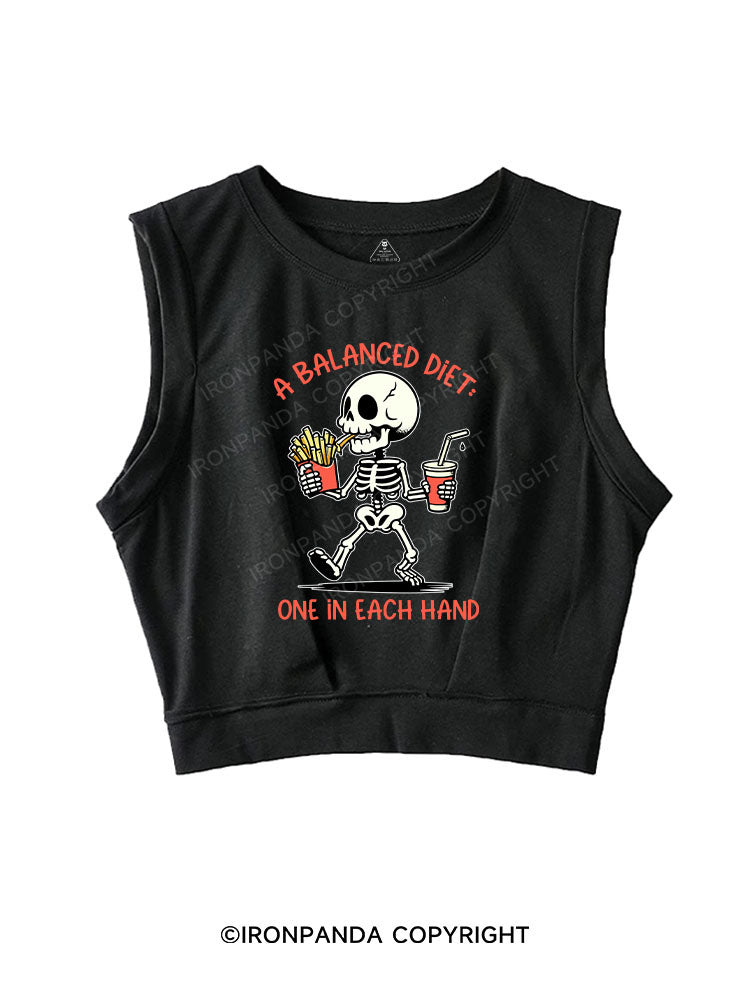 A BALANCED DIET ONE IN EACH HAND SLEEVELESS CROP TOPS