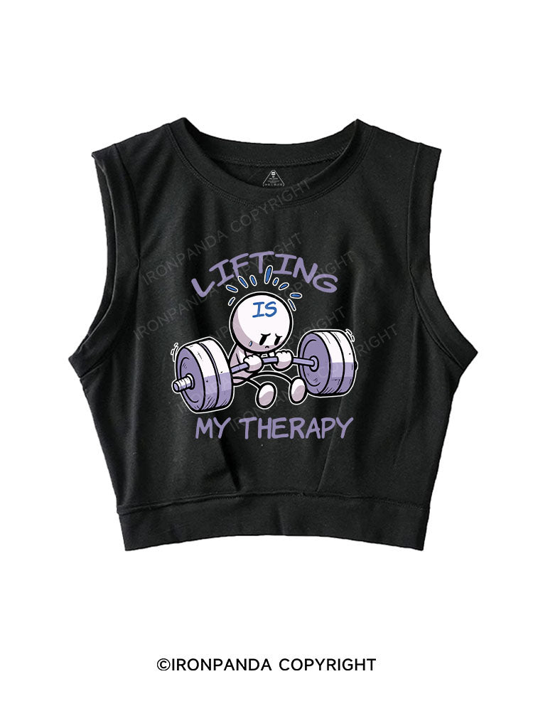 LIFTING IS MY THERAPY SLEEVELESS CROP TOPS