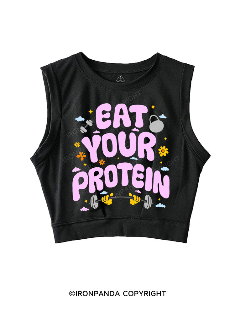 EAT YOUR PROTEIN SLEEVELESS CROP TOPS