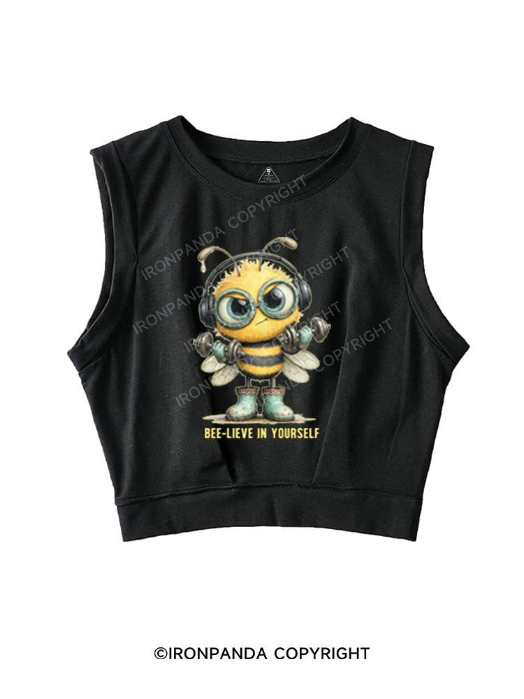 BEE-LIEVE IN YOURSELF SLEEVELESS CROP TOPS